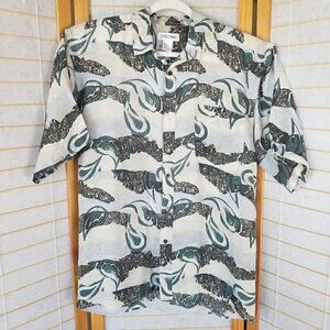 Men's FREEWAY 100% Silk Shirt Short Sleeve Button Up All Over Print Size Medium